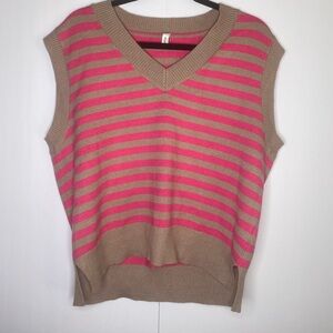Wishlist Striped Sweater Vest – Tan & Hot Pink – Size M